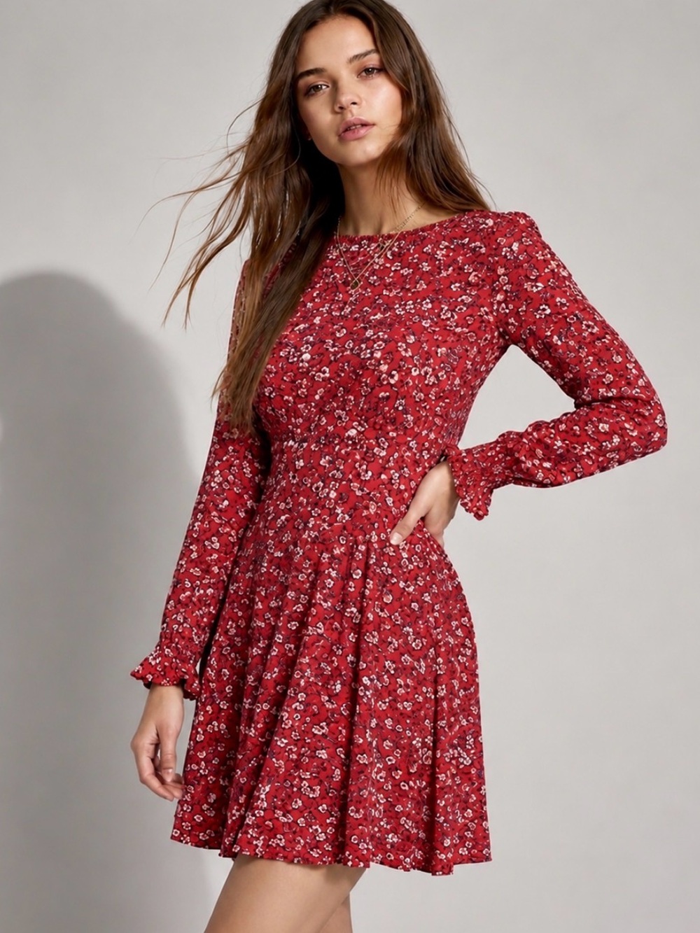 FREE PEOPLE Wildflower Lane Floral Long Sleeve Mini Dress XS - Picture 1 of 9